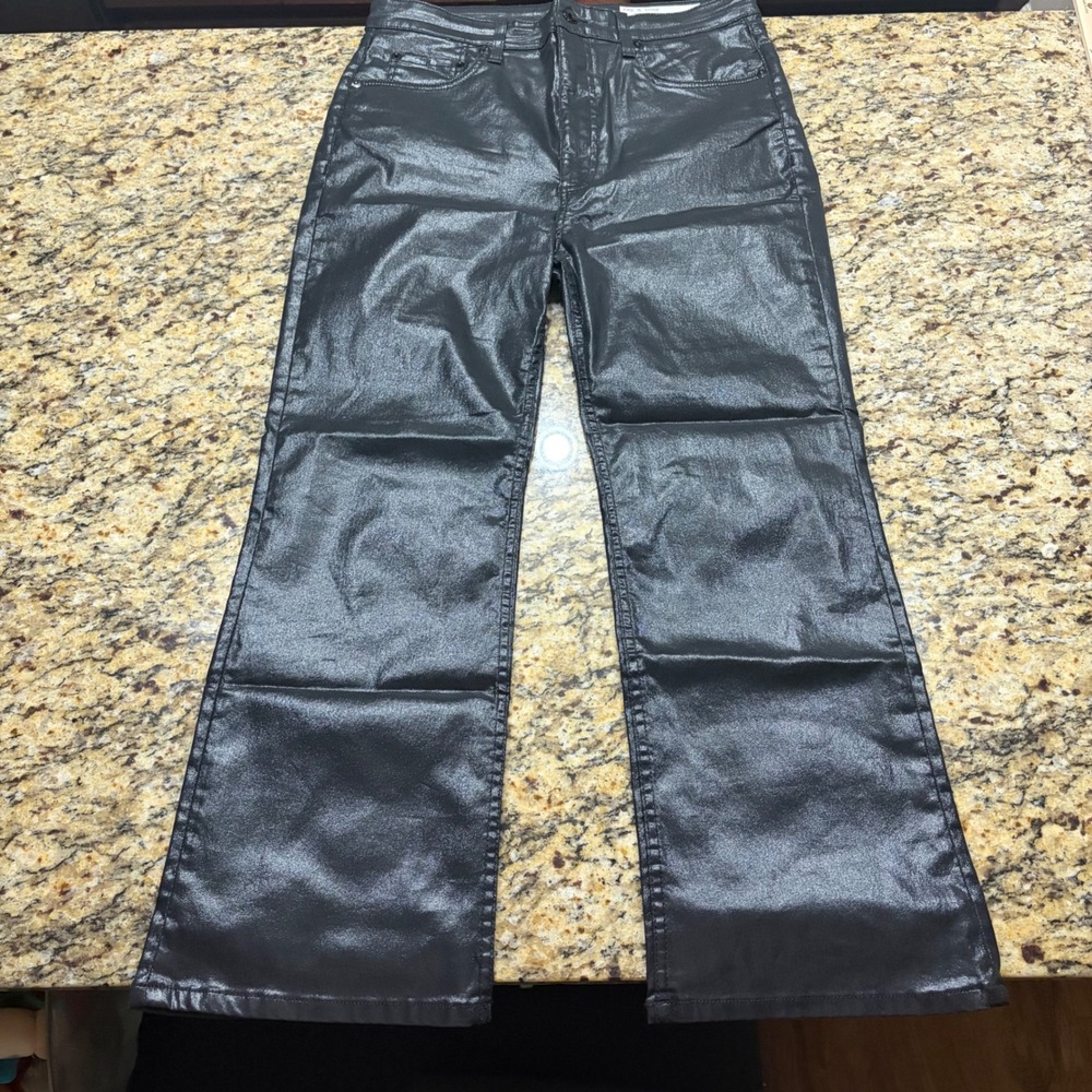 Rag & Bone Casey High Rise Ankle Flare Pants Coated Black Metallic Size 32 ws